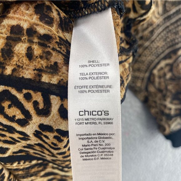 Chicos Top Womens 3 US Extra Large Brown Leopard Mix Button Collar Long Sleeve - Picture 6 of 10